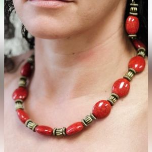 Orange and gold necklace set